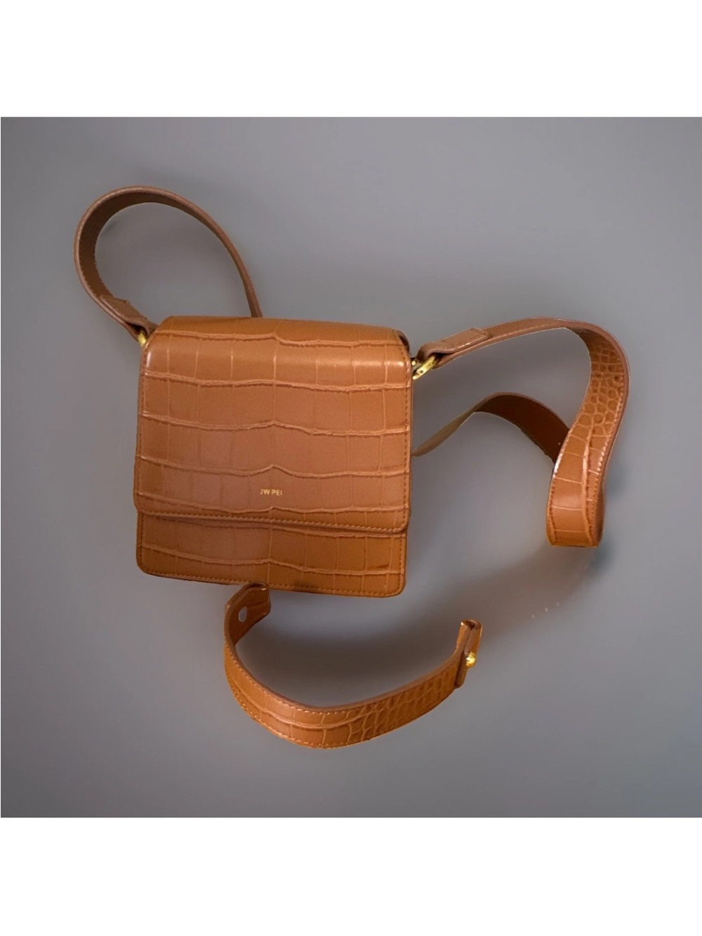 JW PEI Caramel Croc-Embossed Mini Crossbody Bag